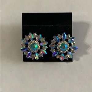 Blue and white rhinestone earrings